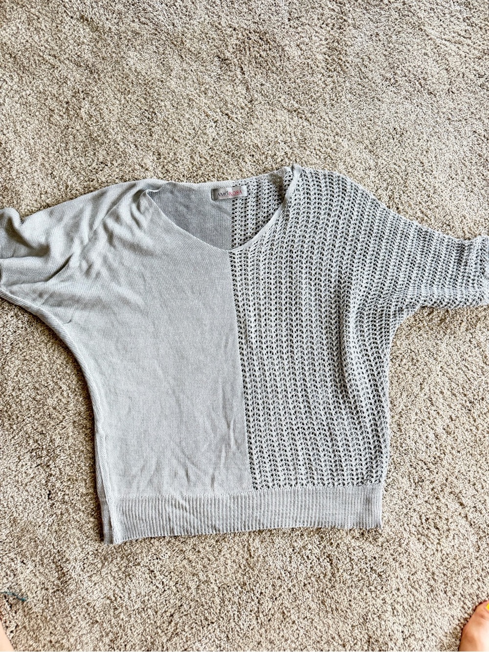 Women's Two-Tone Light Gray Mixed-Knit Crew Sweater (2 tops for that price)